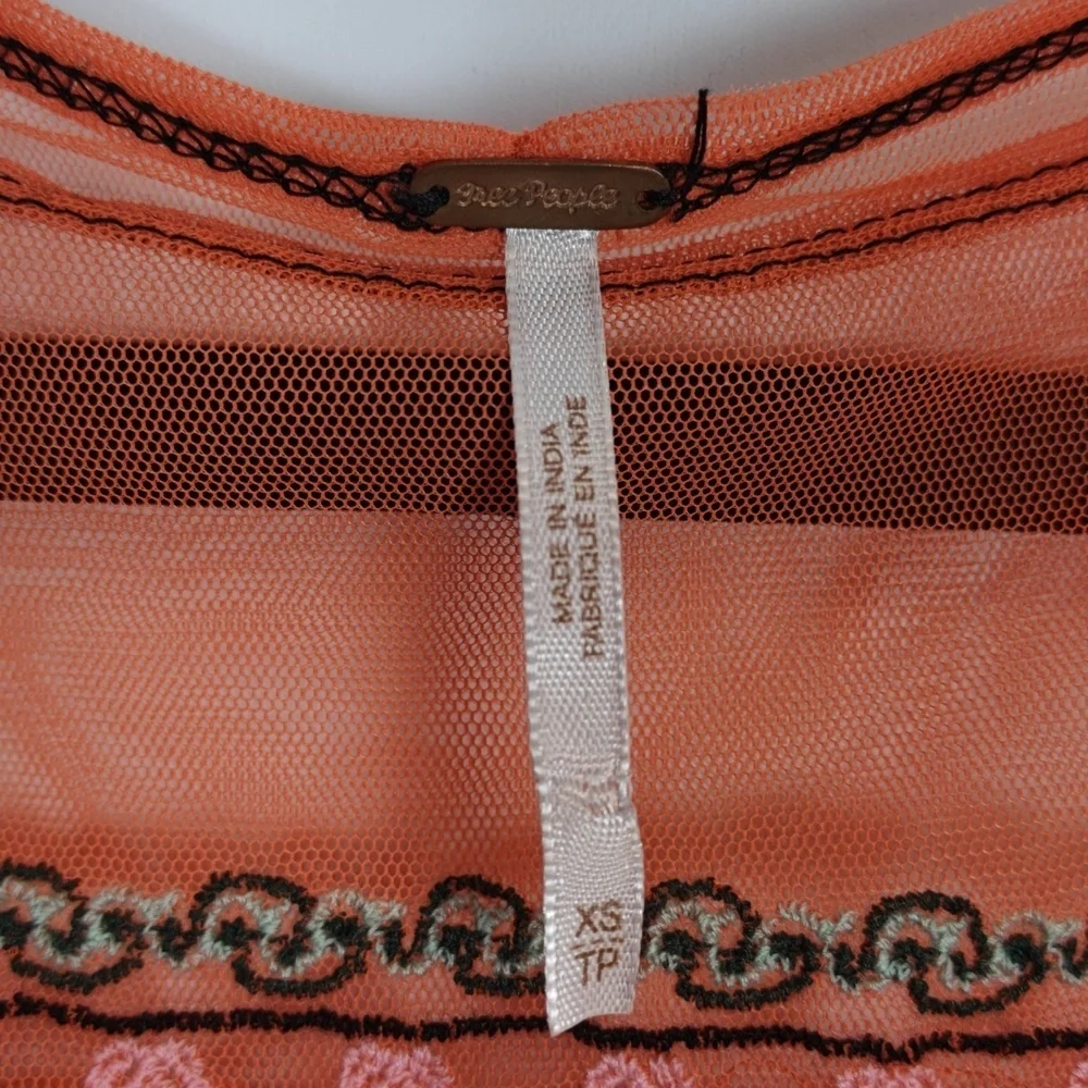 FREE PEOPLE  High Tides Embroidered Flare Sleeve Top Orange Boho XS